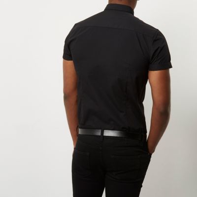 Black micro collar short sleeve shirt
